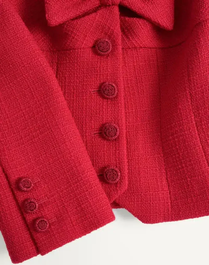 Jacheta scurtă din tweed de lână simplu Jacheta scurtă din tweed de lână simplu