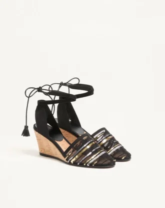 La Cruisette Mesh Wedge cu broderie 75 mm