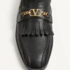 Mocasini din piele de capră cu franjuri și logo VLogo Signature