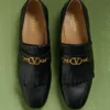 Mocasini din piele de capră cu franjuri și logo VLogo Signature