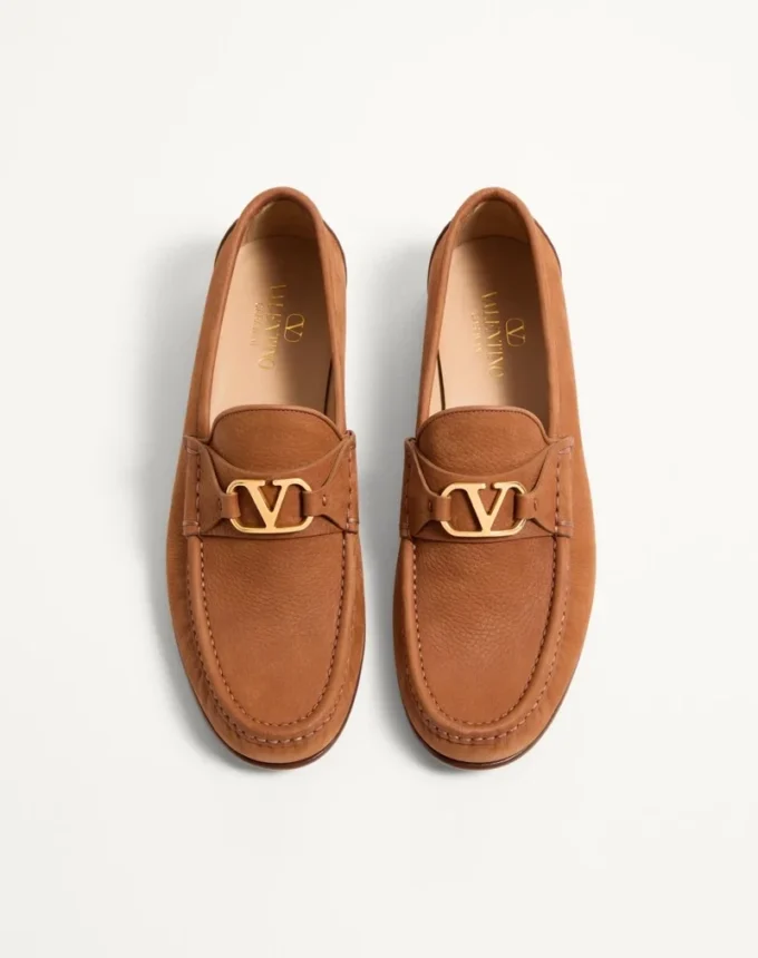Mocasini din piele de căprioară suede cu detaliu VLogo Signature