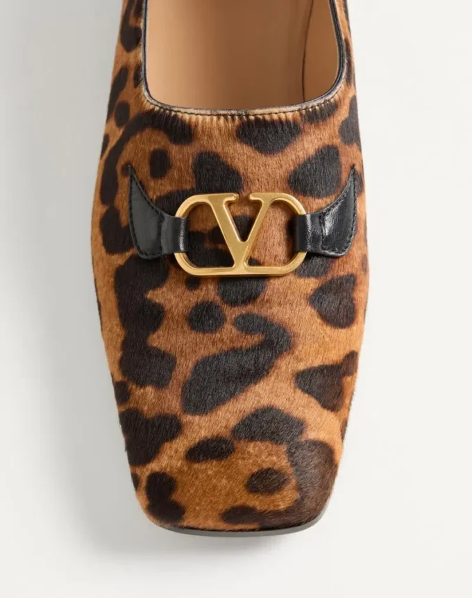 Mocasini Valentino Garavani Babouche din piele de vițel cu imprimeu Fauve Eclat