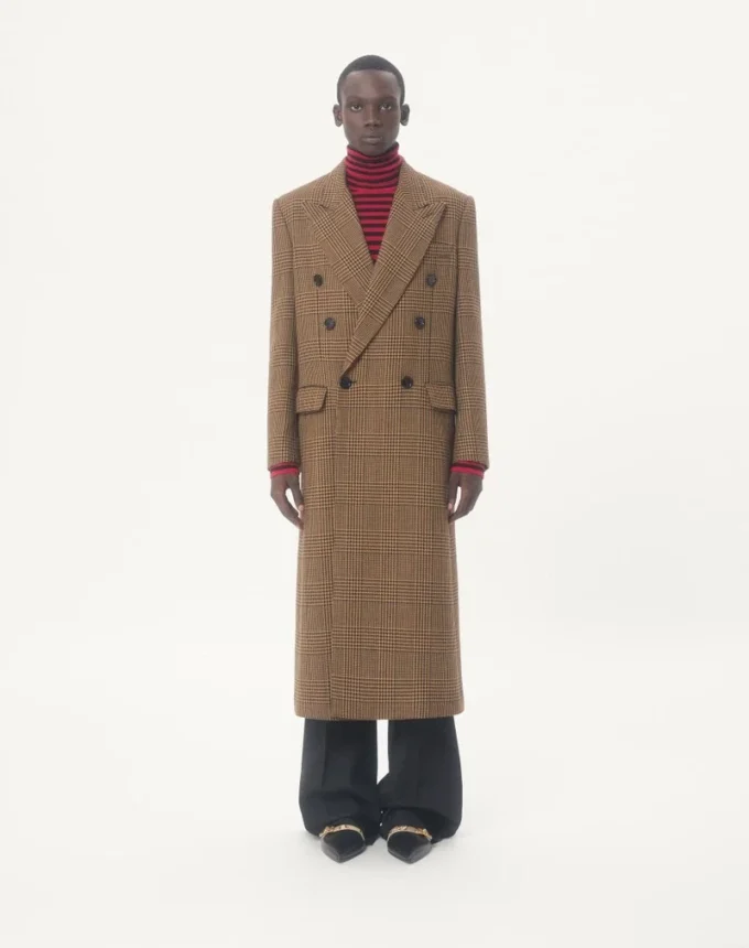 Palton din lână cu două rânduri de nasturi și model Glen Plaid de la Valentino