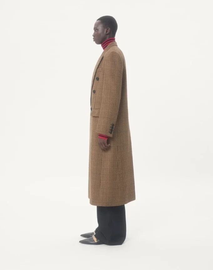 Palton din lână cu două rânduri de nasturi și model Glen Plaid de la Valentino