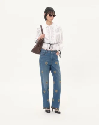 Pantaloni din denim brodați