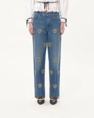 Pantaloni din denim brodați