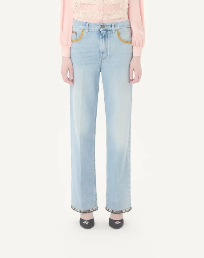 Pantaloni din denim brodați Pantaloni din denim brodați