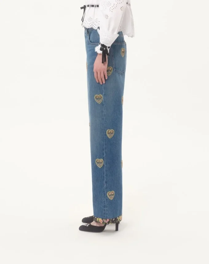 Pantaloni din denim brodați Pantaloni din denim brodați
