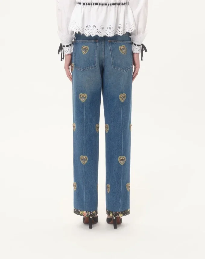 Pantaloni din denim brodați Pantaloni din denim brodați