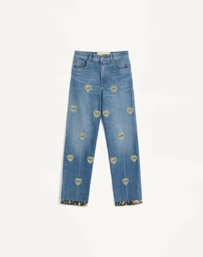 Pantaloni din denim brodați Pantaloni din denim brodați