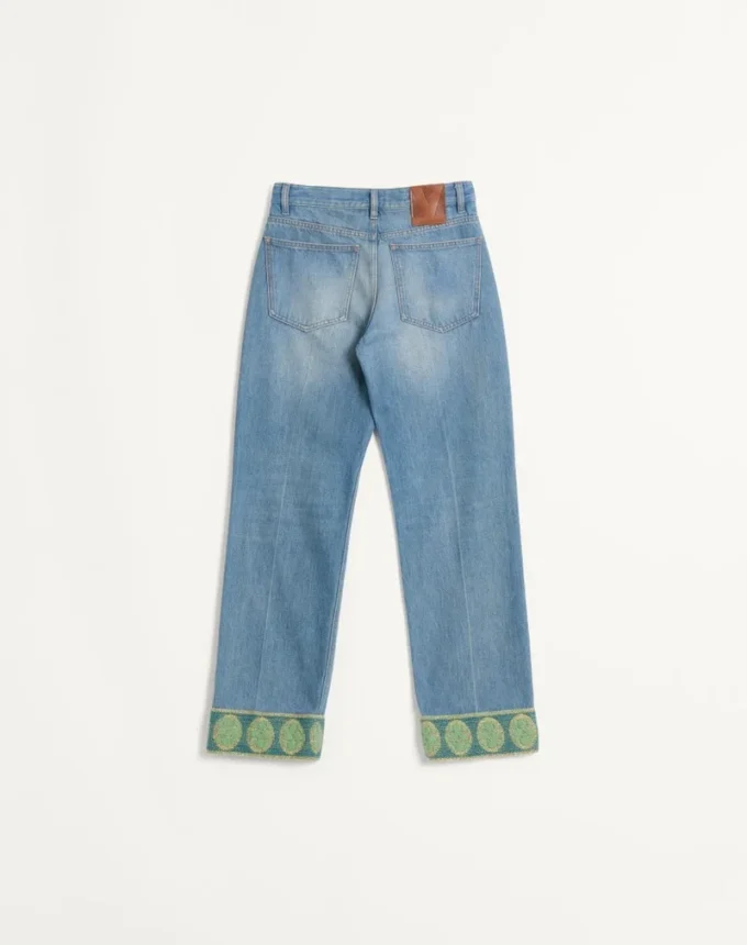 Pantaloni din denim cu ornamente jacquard Pantaloni din denim cu ornamente jacquard