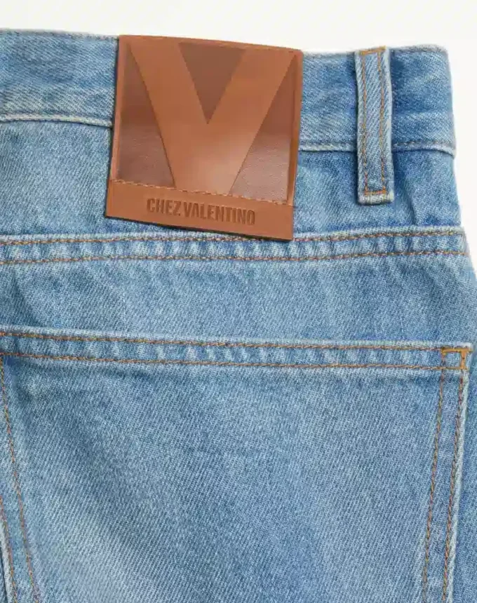 Pantaloni din denim cu ornamente jacquard Pantaloni din denim cu ornamente jacquard