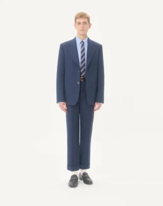 Pantaloni din gabardină de lână cu revere