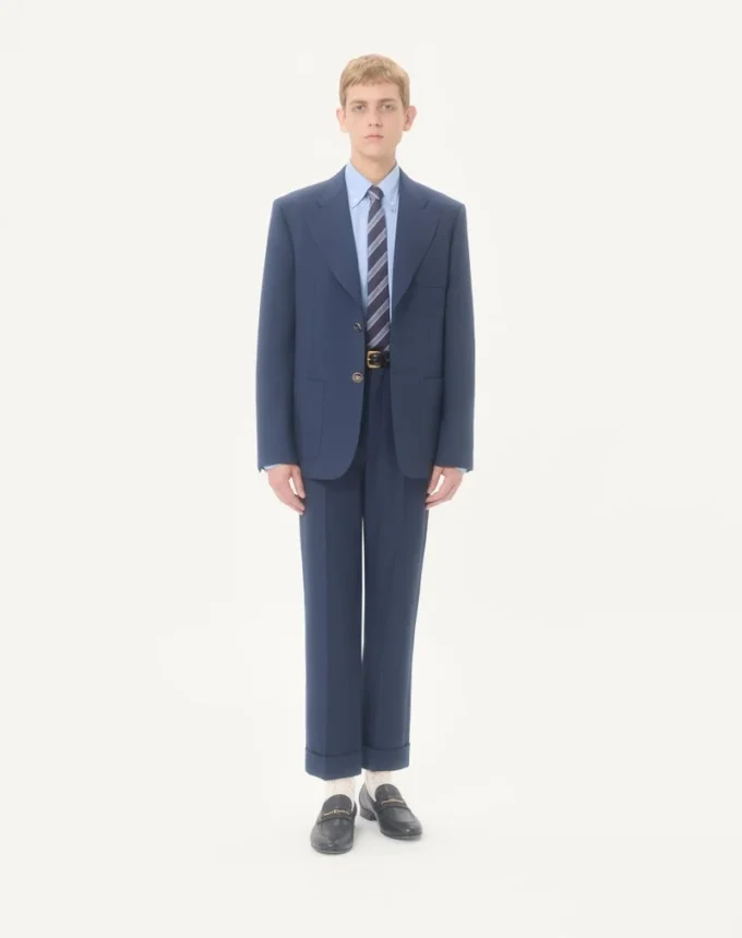 Pantaloni din gabardină de lână cu revere Pantaloni din gabardină de lână cu revere