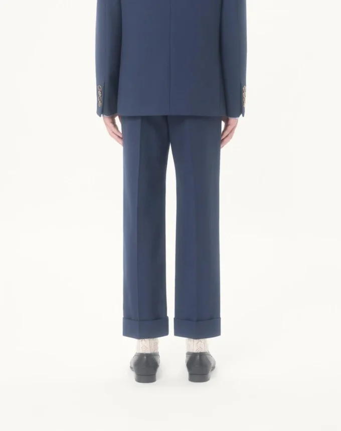 Pantaloni din gabardină de lână cu revere Pantaloni din gabardină de lână cu revere