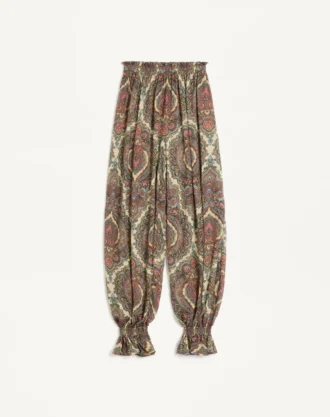 Pantaloni din georgette cu imprimeu Voyage Imaginaire din cașmir