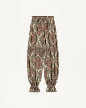 Pantaloni din georgette cu imprimeu Voyage Imaginaire din cașmir