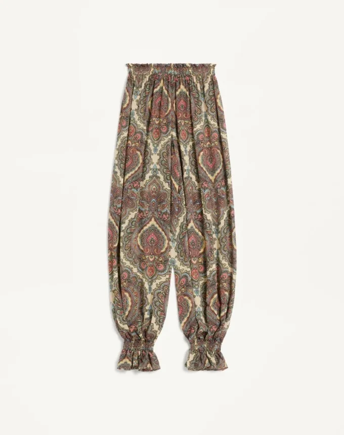 Pantaloni din georgette cu imprimeu Voyage Imaginaire din cașmir Pantaloni din georgette cu imprimeu Voyage Imaginaire din cașmir