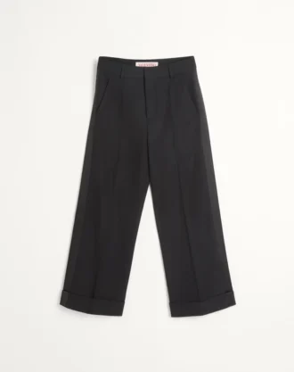 Pantaloni din lână cu manșete și benzi laterale din satin