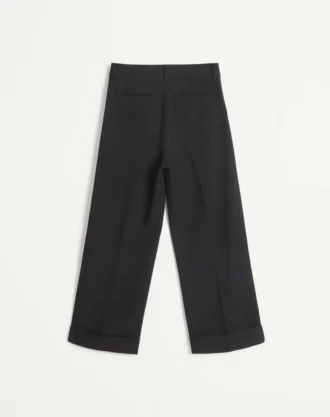 Pantaloni din lână cu manșete și benzi laterale din satin