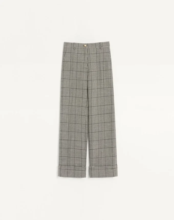 Pantaloni din lână cu model houndstooth Pantaloni din lână cu model houndstooth