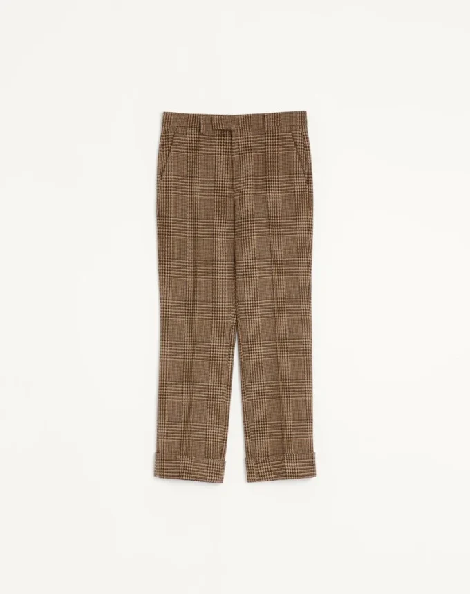 Pantaloni din lână Valentino cu model Glen Plaid și revere