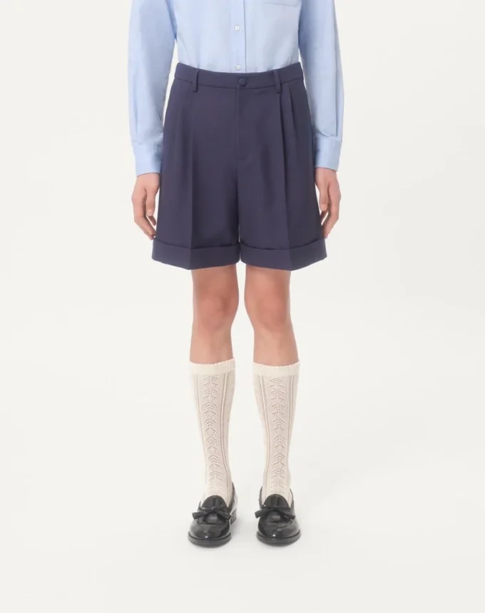 Pantaloni scurți bermuda din gabardină de lână cu manșete