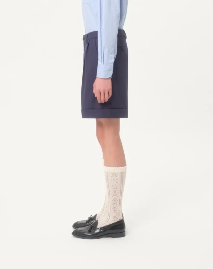Pantaloni scurți bermuda din gabardină de lână cu manșete