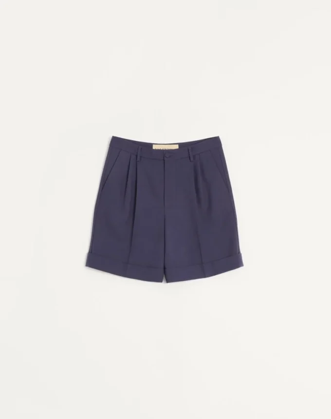 Pantaloni scurți bermuda din gabardină de lână cu manșete