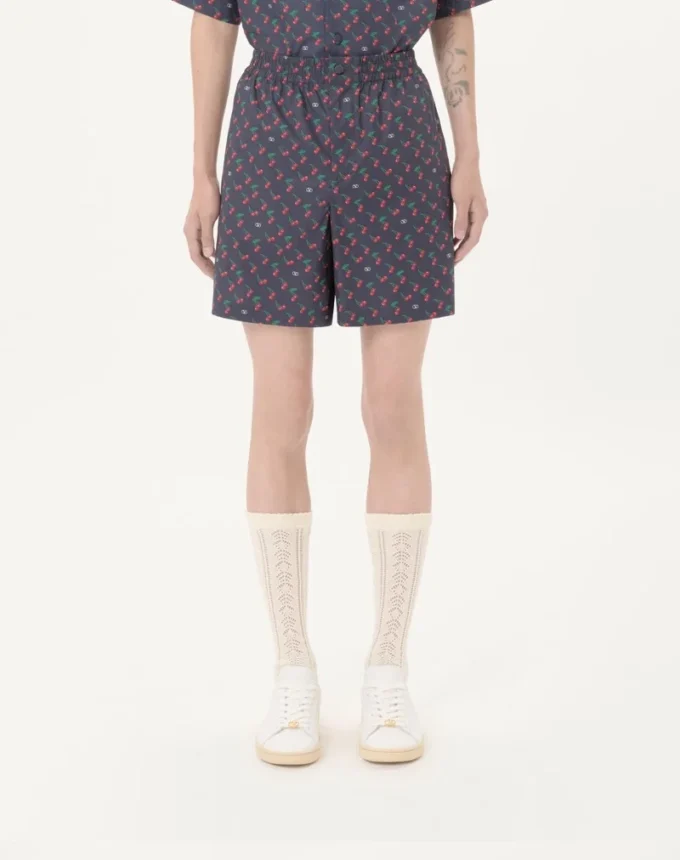 Pantaloni scurți bermuda din poplin de bumbac cu imprimeu Cherryfic
