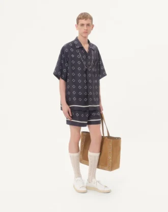 Pantaloni scurți bermuda din twill de mătase cu imprimeu Opticool pe toată suprafața