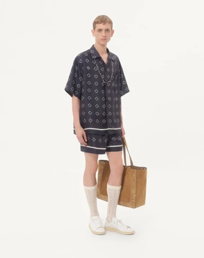 Pantaloni scurți bermuda din twill de mătase cu imprimeu Opticool pe toată suprafața