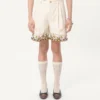 Pantaloni scurți din bumbac cu broderie florală și ornamente jacquard