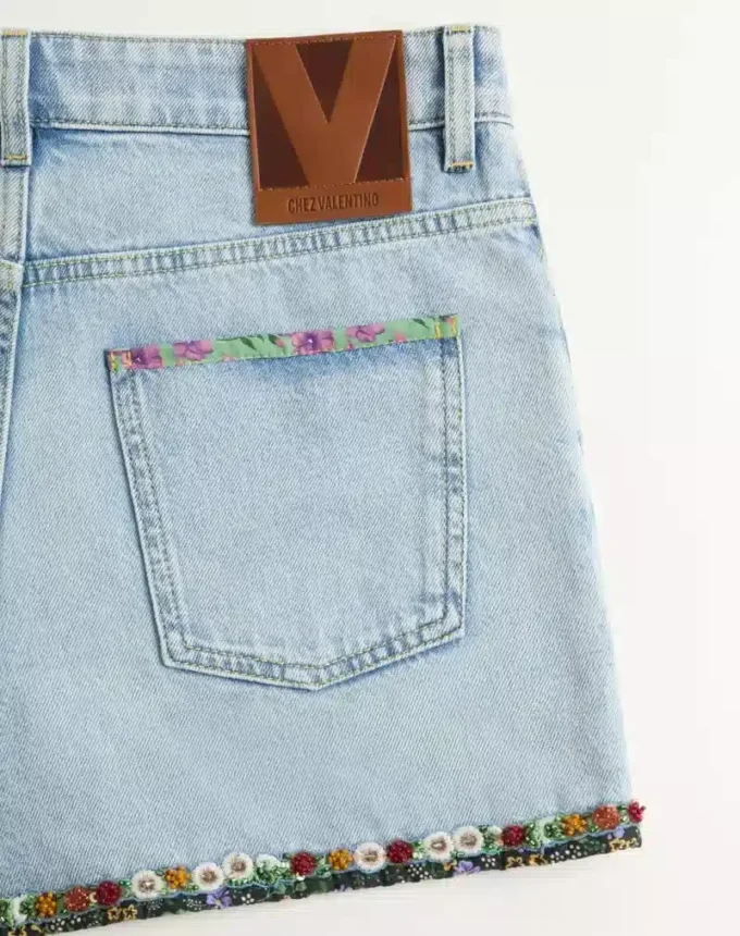 Pantaloni scurți din denim brodați