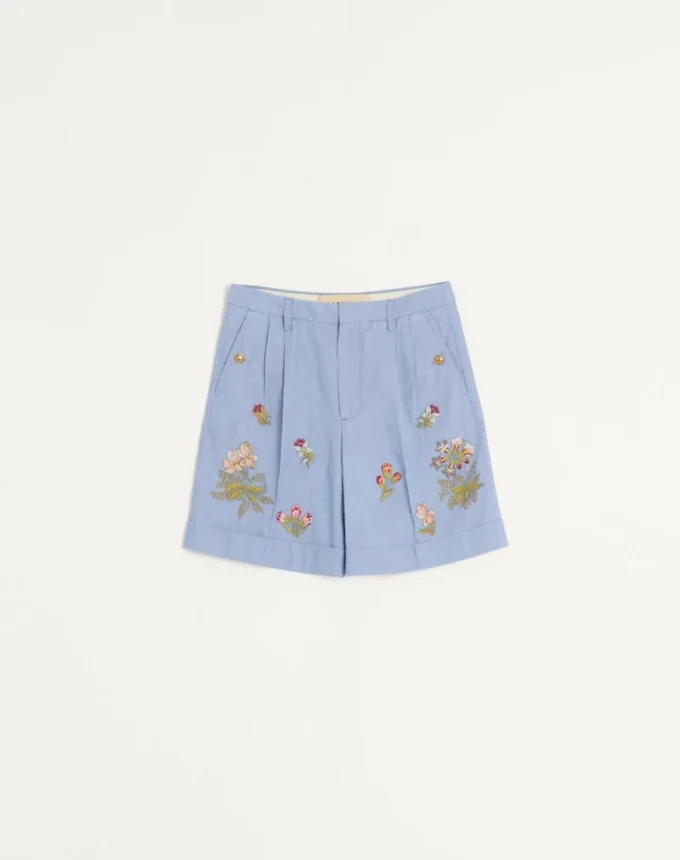 Pantaloni scurți din denim cu broderie Pantaloni scurți din denim cu broderie