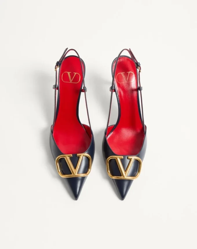 Pantofi cu baretă din piele de vițel cu logo VLogo Signature, 80 mm / 3,15 in.
