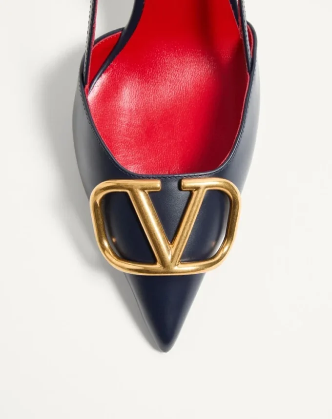 Pantofi cu baretă din piele de vițel cu logo VLogo Signature, 80 mm / 3,15 in.