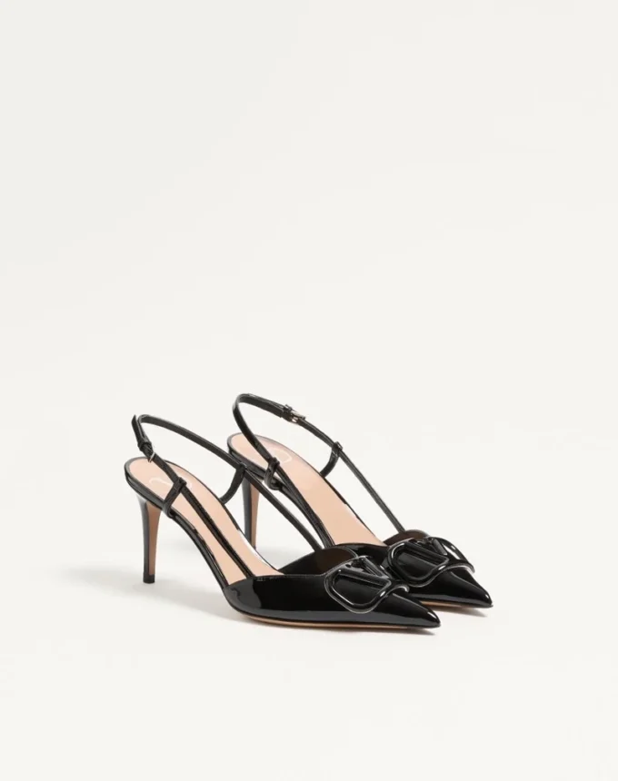 Pantofi cu baretă din piele lăcuită VLogo Signature 80 mm