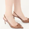 Pantofi cu baretă din piele nappa laminată 80 mm cu semnătura VLogo