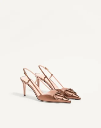 Pantofi cu baretă din piele nappa laminată 80 mm cu semnătura VLogo