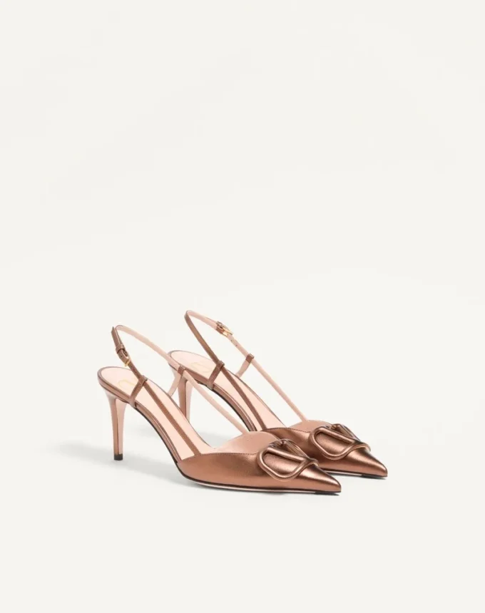 Pantofi cu baretă din piele nappa laminată 80 mm cu semnătura VLogo