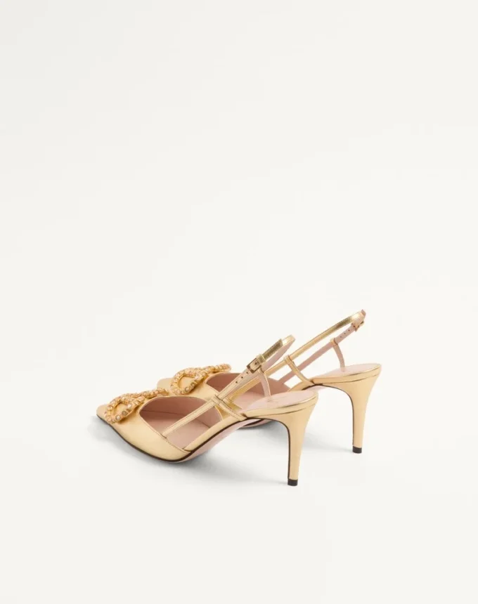 Pantofi cu baretă din piele nappa laminată 80 mm cu semnătura VLogo Pantofi cu baretă din piele nappa laminată 80 mm cu semnătura VLogo