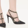 Pantofi cu baretă la gleznă din piele granulată Rockstud 100 mm Pantofi cu baretă la gleznă din piele granulată Rockstud 100 mm