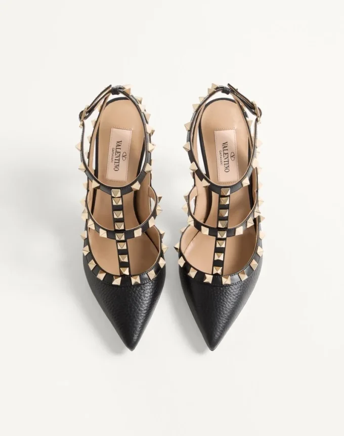Pantofi cu baretă la gleznă din piele granulată Rockstud 100 mm Pantofi cu baretă la gleznă din piele granulată Rockstud 100 mm