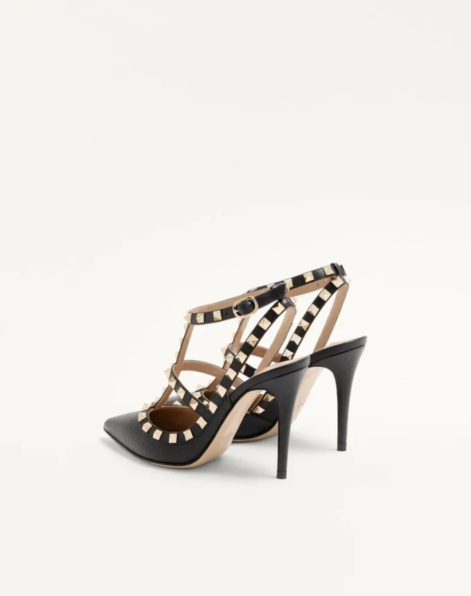 Pantofi cu baretă la gleznă din piele granulată Rockstud 100 mm Pantofi cu baretă la gleznă din piele granulată Rockstud 100 mm