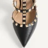 Pantofi cu baretă la gleznă din piele granulată Rockstud 100 mm Pantofi cu baretă la gleznă din piele granulată Rockstud 100 mm