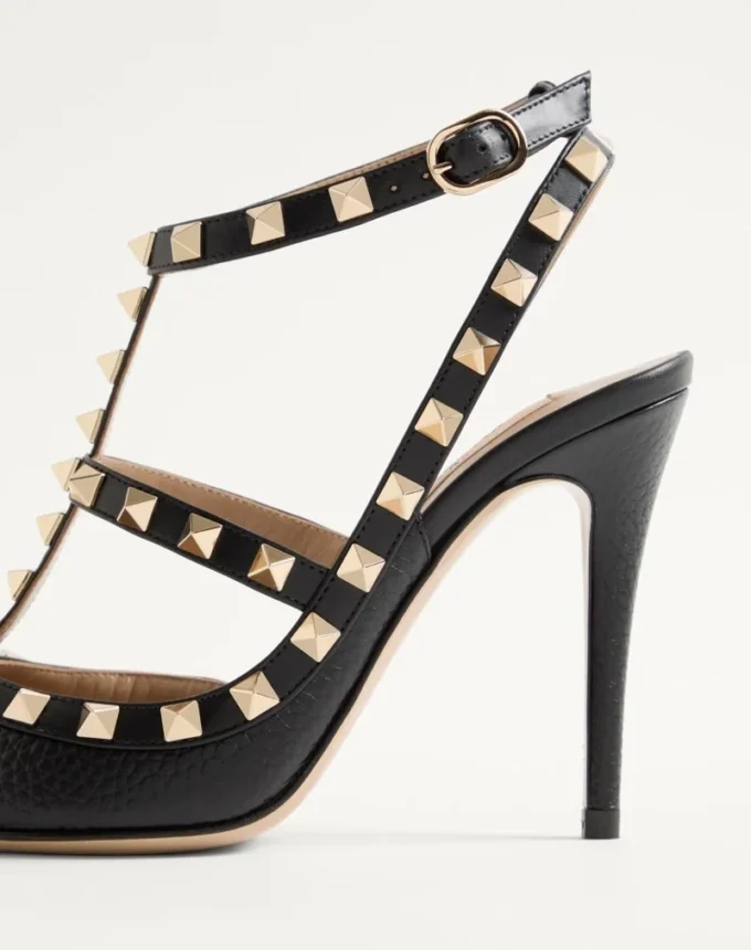 Pantofi cu baretă la gleznă din piele granulată Rockstud 100 mm Pantofi cu baretă la gleznă din piele granulată Rockstud 100 mm