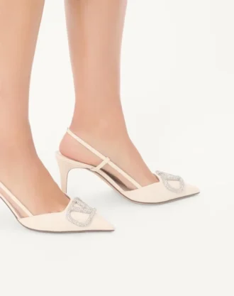 Pantofi cu baretă în spate din piele de vițel 80 mm cu semnătura Vlogo Pantofi cu baretă în spate din piele de vițel 80 mm cu semnătura Vlogo