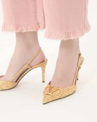 Pantofi cu baretă în spate Vlogo Signature din țesătură jacquard cloqué 80 mm