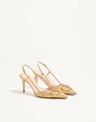 Pantofi cu baretă în spate Vlogo Signature din țesătură jacquard cloqué 80 mm